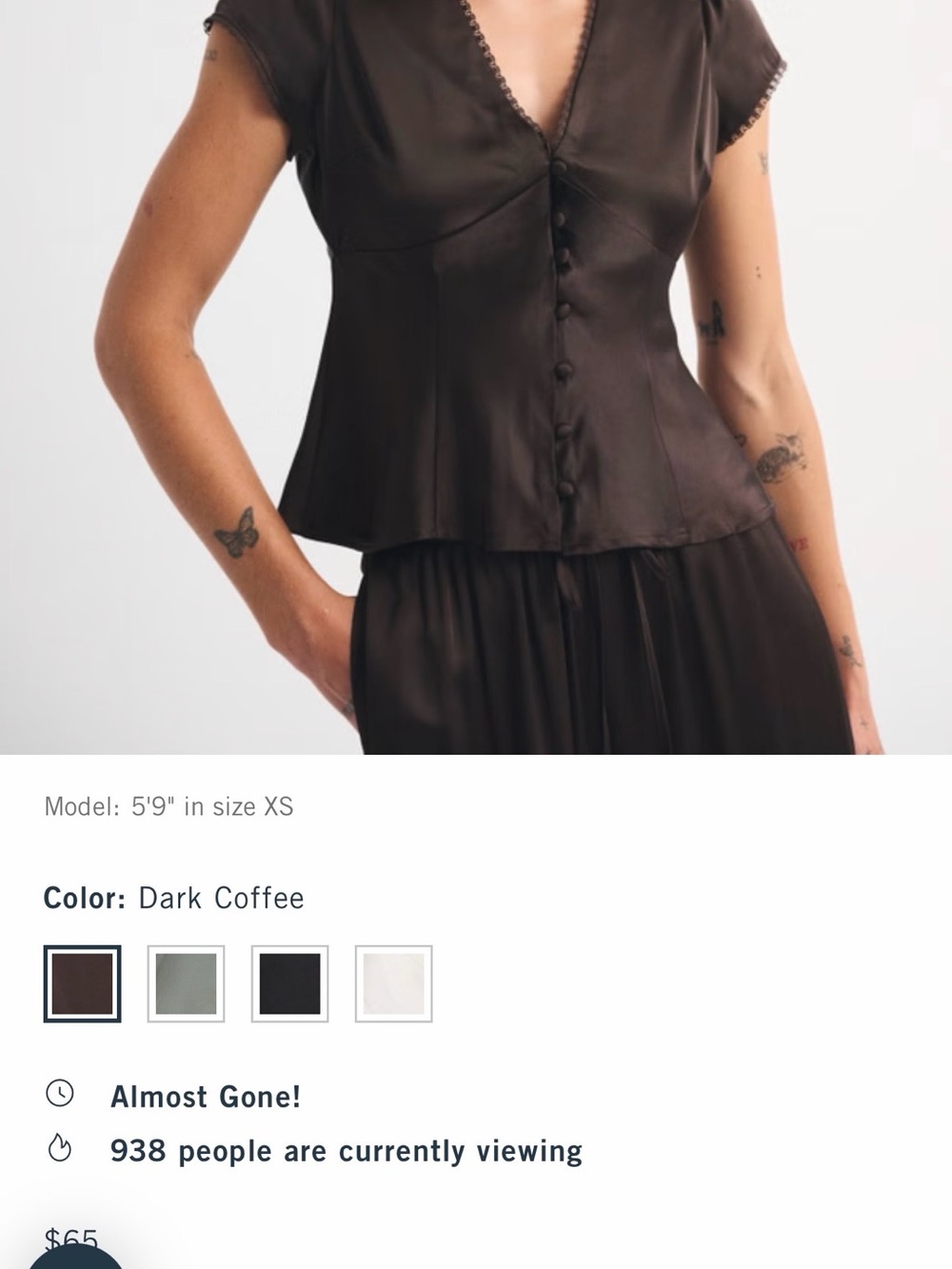 Two Abercrombie & Fitch Dark Coffee Satin Button-Front Blouse and olive grey